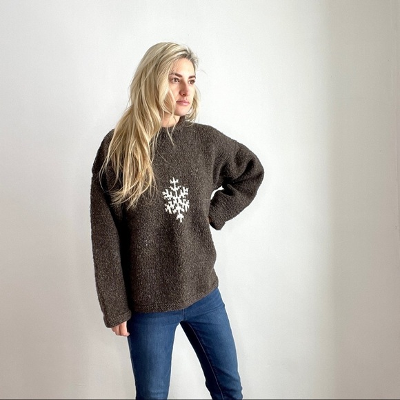 Imbabura Grey & White 100% Wool Mock Neck Sweater Size Medium - Picture 5 of 12